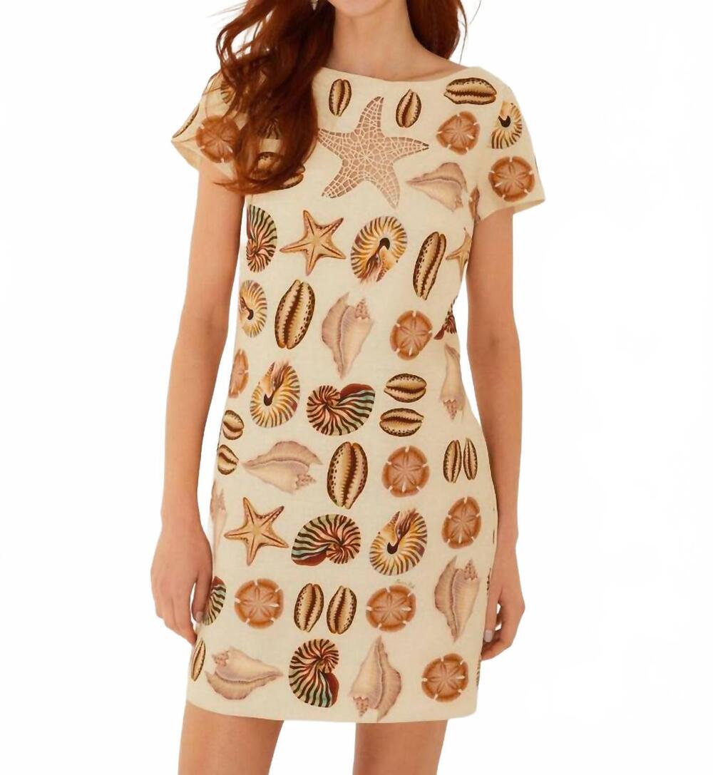 NEW FARM RIO marine shells short sleeve mini dress in sand